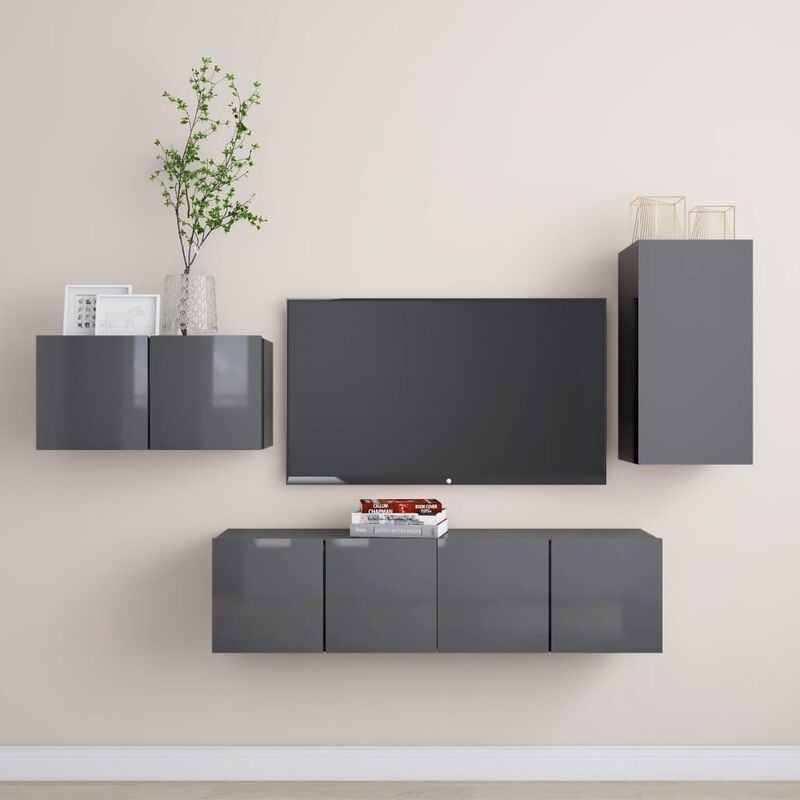 

Juego de mueble para TV de 4 piezas aglomerado gris brillante