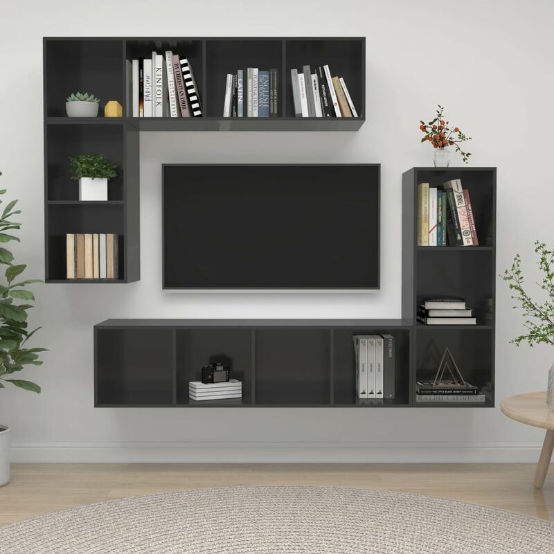 

Juego de mueble para TV de 4 piezas aglomerado gris brillante