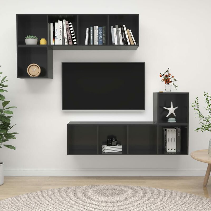 

Juego de mueble para TV de 4 piezas aglomerado gris brillante