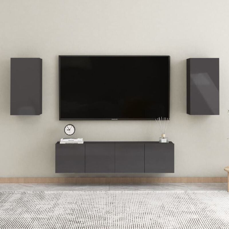 

Juego de mueble para TV de 4 piezas aglomerado gris brillante