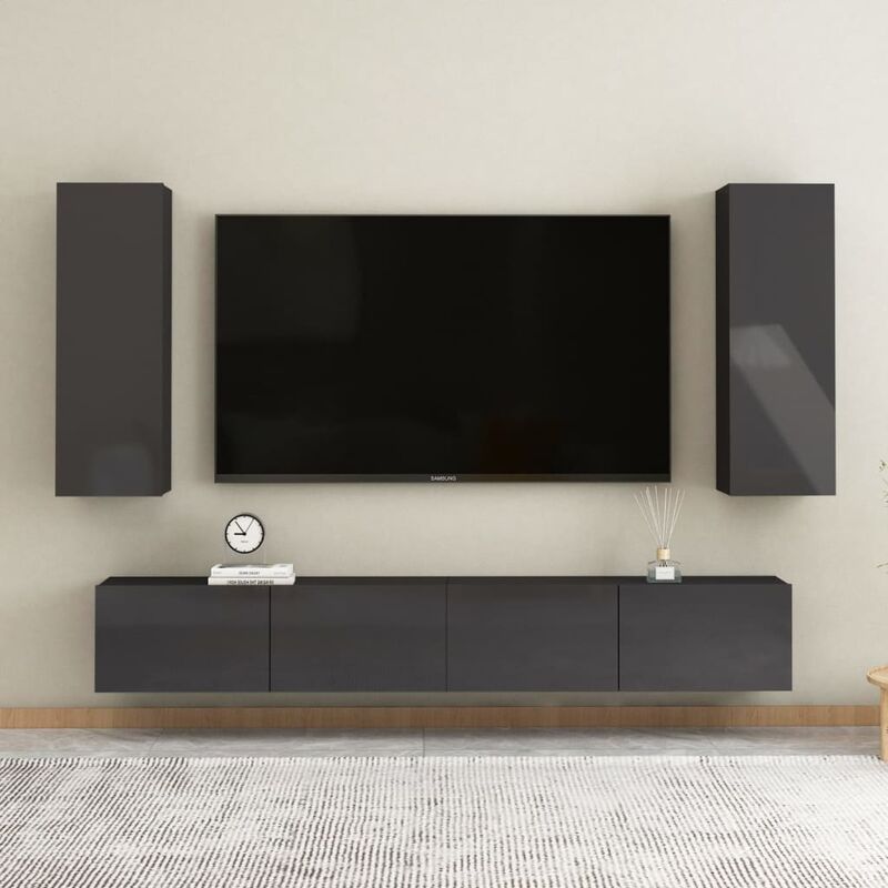 

Juego de mueble para TV de 4 piezas aglomerado gris brillante