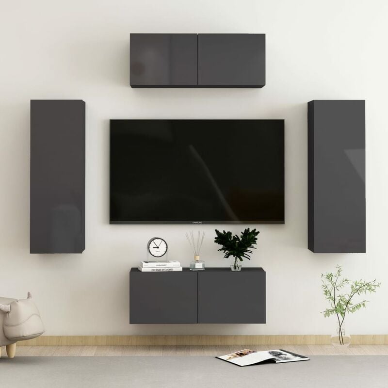 

Juego de mueble para TV de 4 piezas aglomerado gris brillante