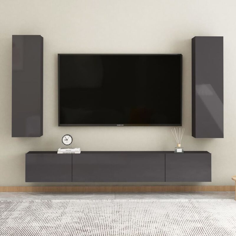 

Juego de mueble para TV de 4 piezas aglomerado gris brillante
