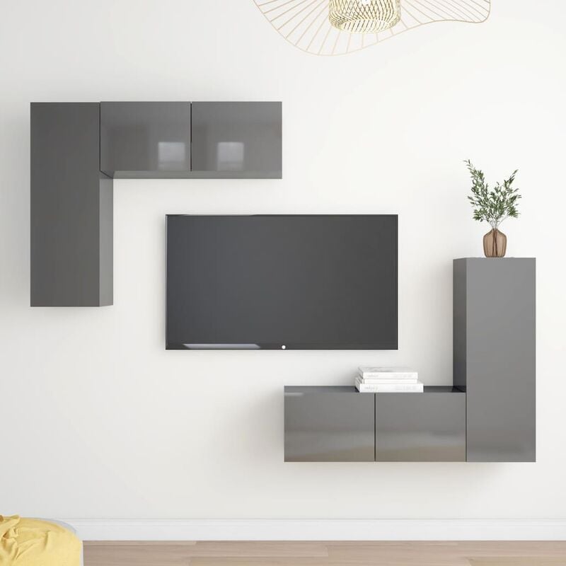 

Juego de mueble para TV de 4 piezas aglomerado gris brillante