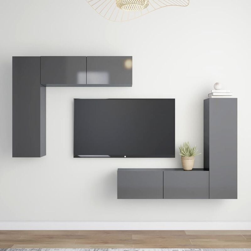 

Juego de mueble para TV de 4 piezas aglomerado gris brillante