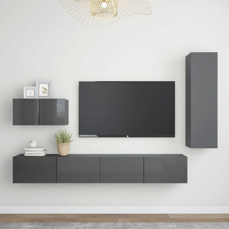 

Juego de mueble para TV de 4 piezas aglomerado gris brillante