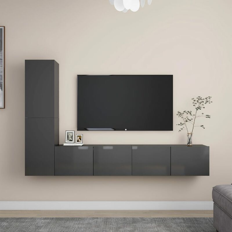 

Juego de mueble para TV de 4 piezas aglomerado gris brillante