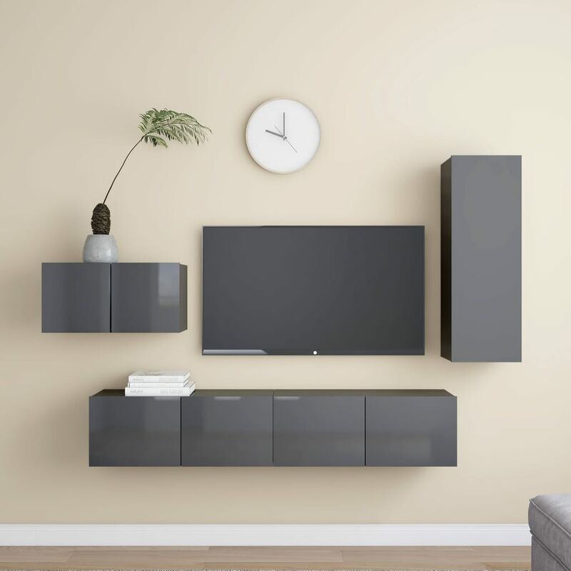 

Juego de mueble para TV de 4 piezas aglomerado gris brillante