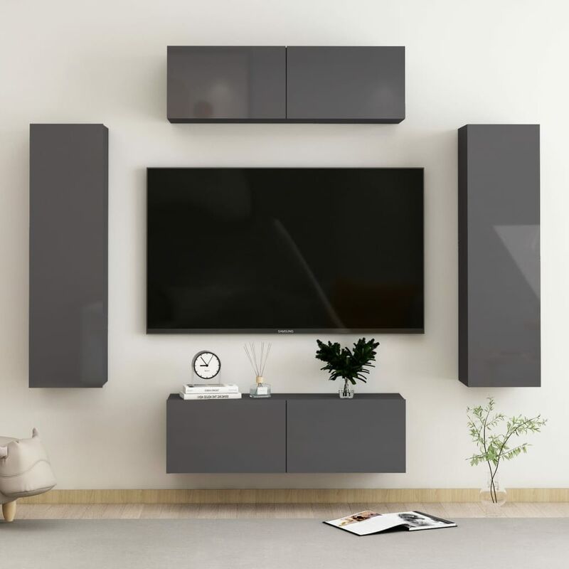 

Juego de mueble para TV de 4 piezas aglomerado gris brillante