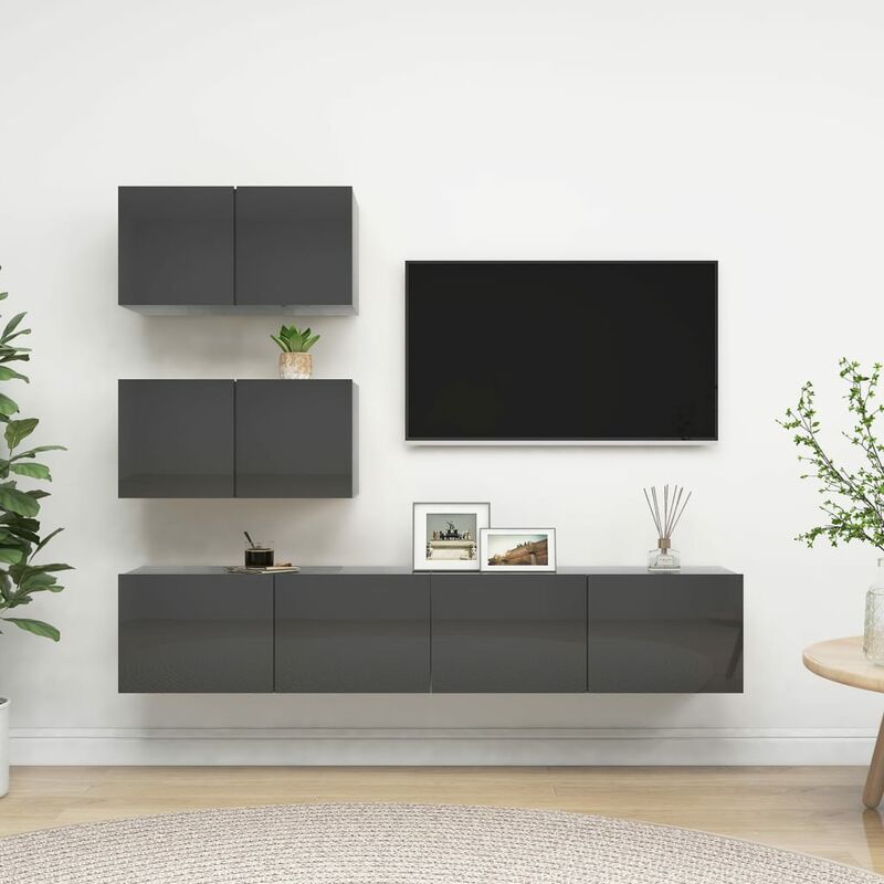

Juego de mueble para TV de 4 piezas aglomerado gris brillante
