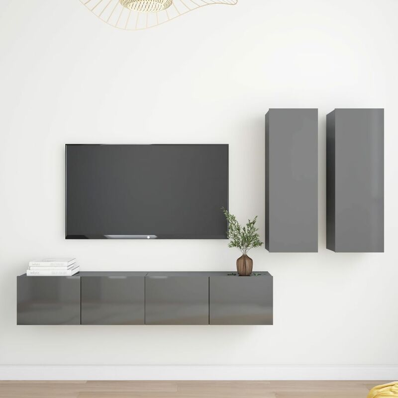 

Juego de mueble para TV de 4 piezas aglomerado gris brillante