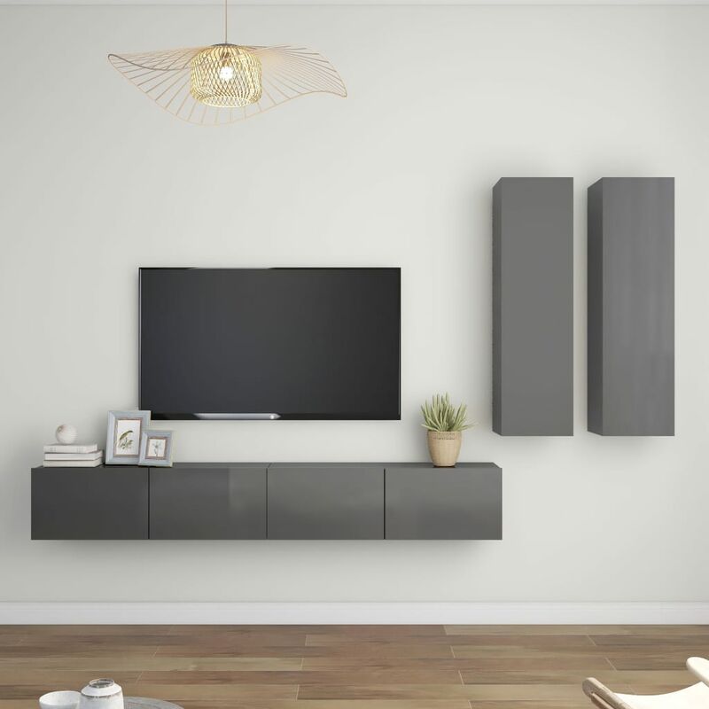 

Juego de mueble para TV de 4 piezas aglomerado gris brillante