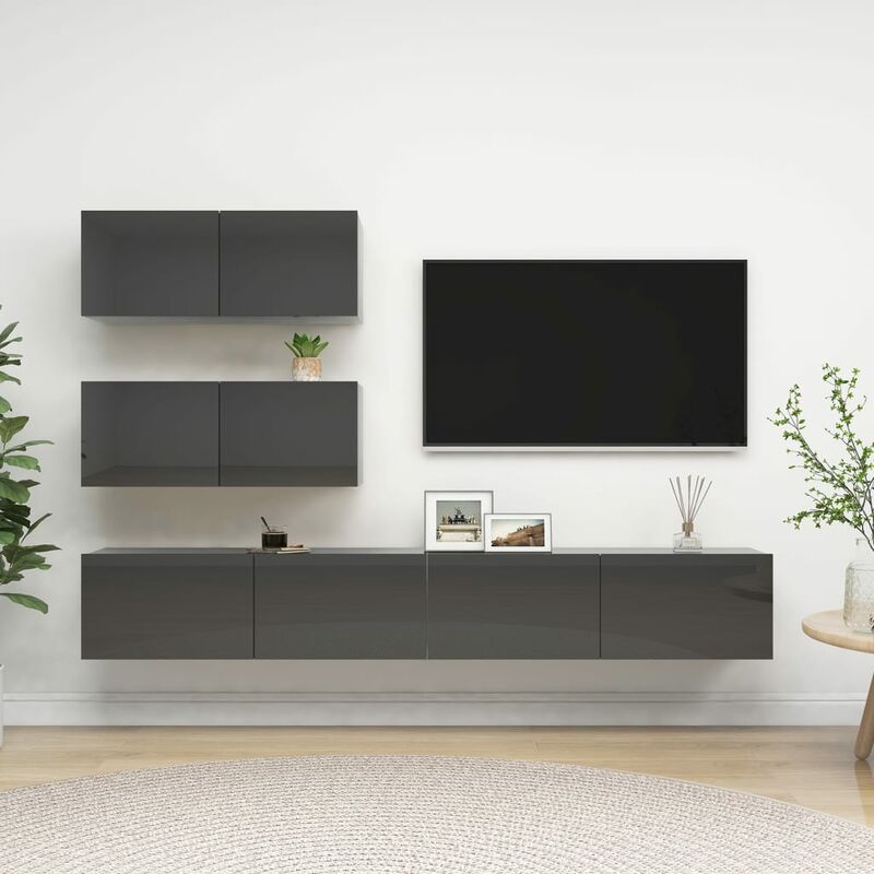 

Juego de mueble para TV de 4 piezas aglomerado gris brillante