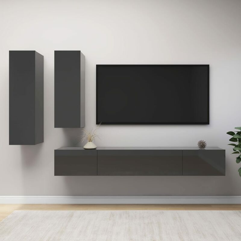 

Juego de mueble para TV de 4 piezas aglomerado gris brillante