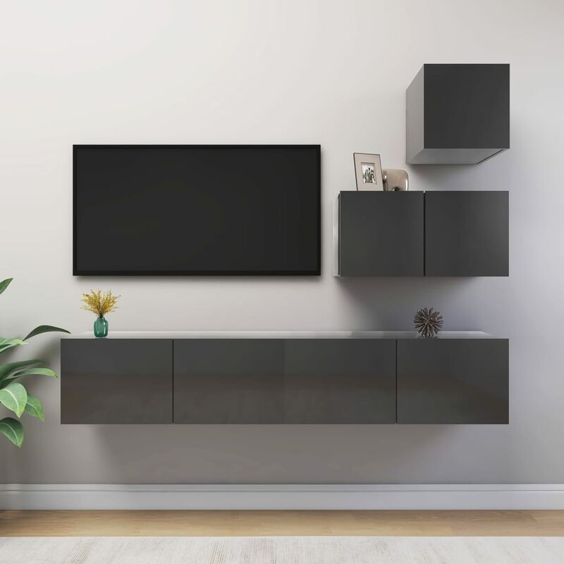 

Juego de mueble para TV de 4 piezas aglomerado gris brillante