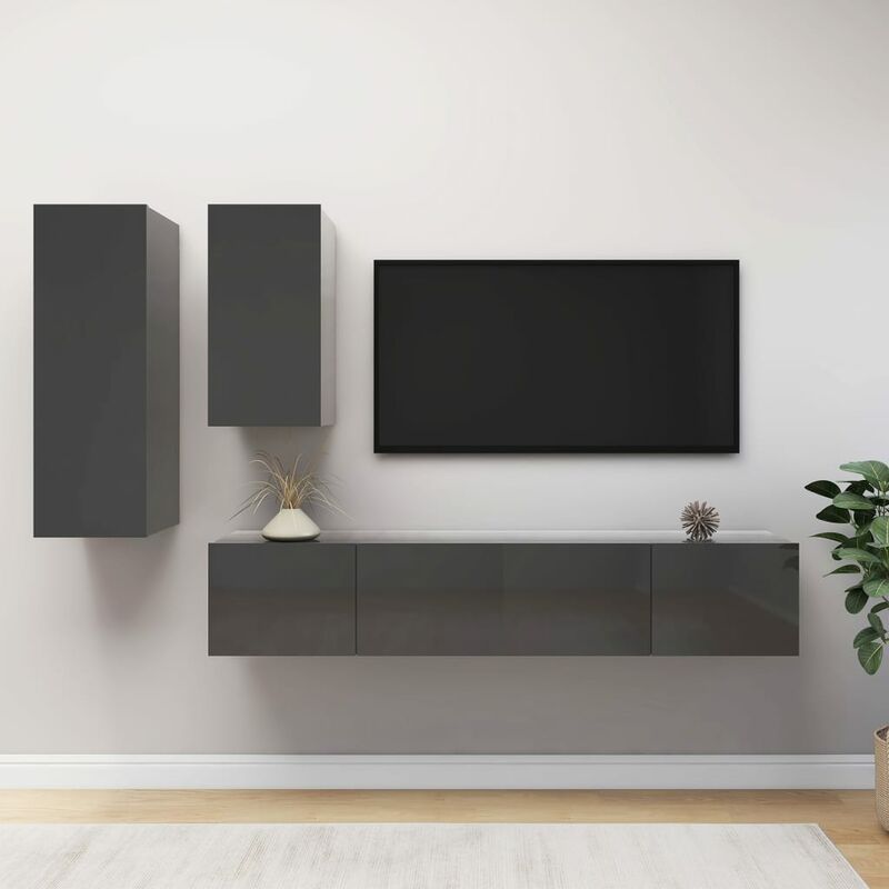 

Juego de mueble para TV de 4 piezas aglomerado gris brillante