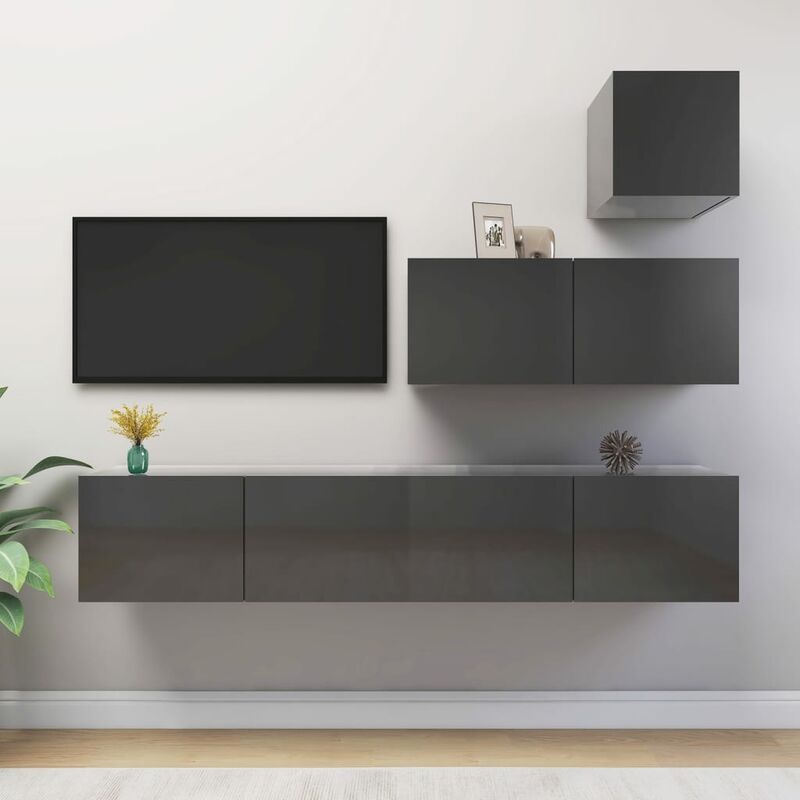 

Juego de mueble para TV de 4 piezas aglomerado gris brillante