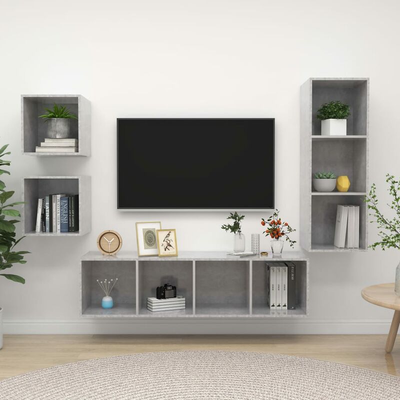 

Juego de mueble para TV de 4 piezas aglomerado gris hormigón