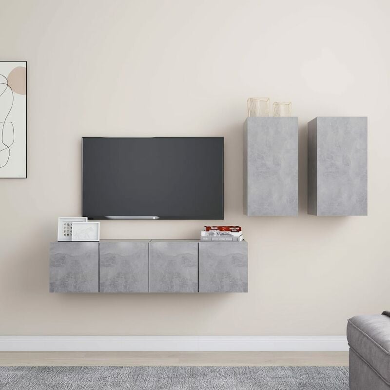 

Juego de mueble para TV de 4 piezas aglomerado gris hormigón
