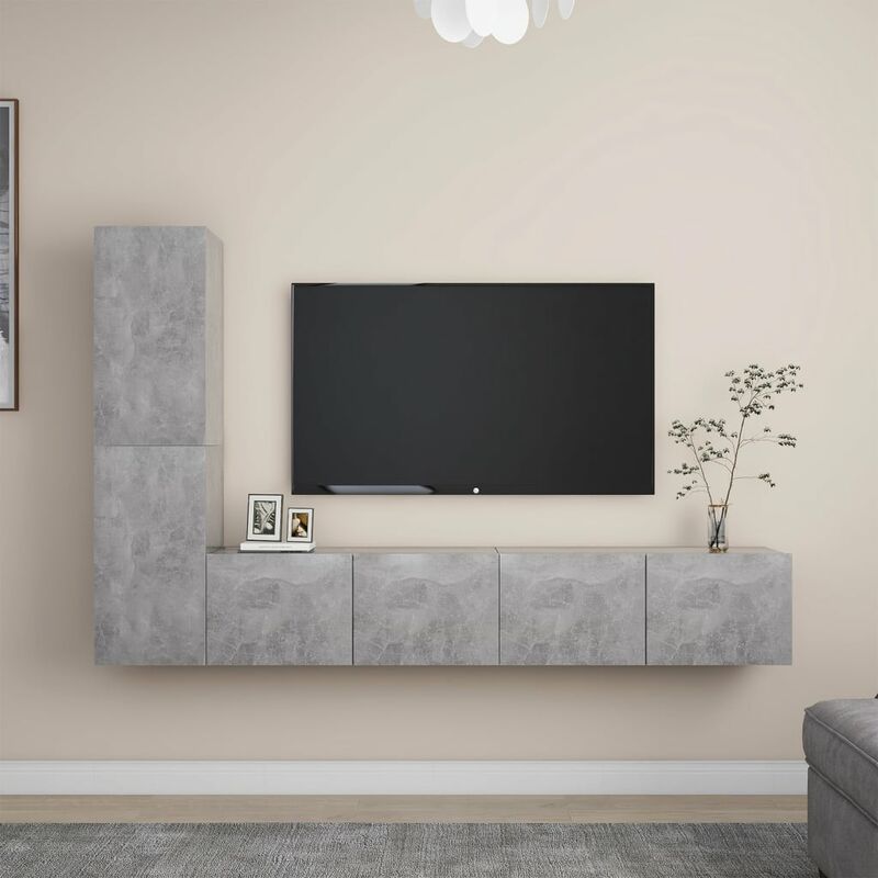 

Juego de mueble para TV de 4 piezas aglomerado gris hormigón