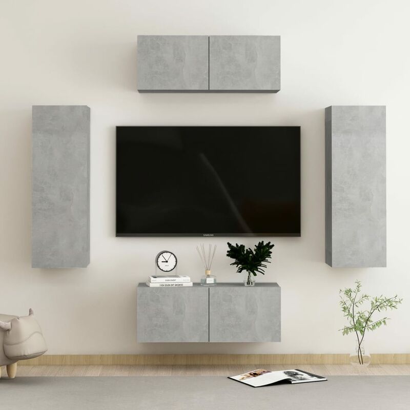 

Juego de mueble para TV de 4 piezas aglomerado gris hormigón