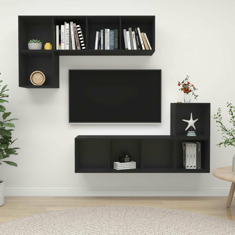 

Juego de mueble para TV de 4 piezas aglomerado negro