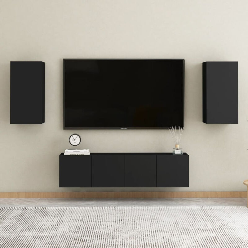 

Juego de mueble para TV de 4 piezas aglomerado negro