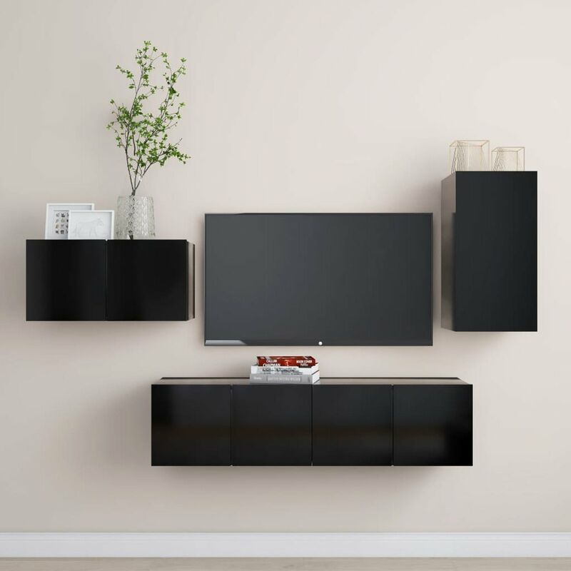 

Juego de mueble para TV de 4 piezas aglomerado negro