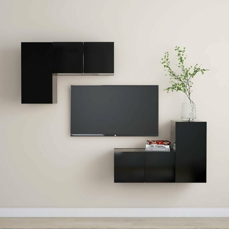 

Juego de mueble para TV de 4 piezas aglomerado negro
