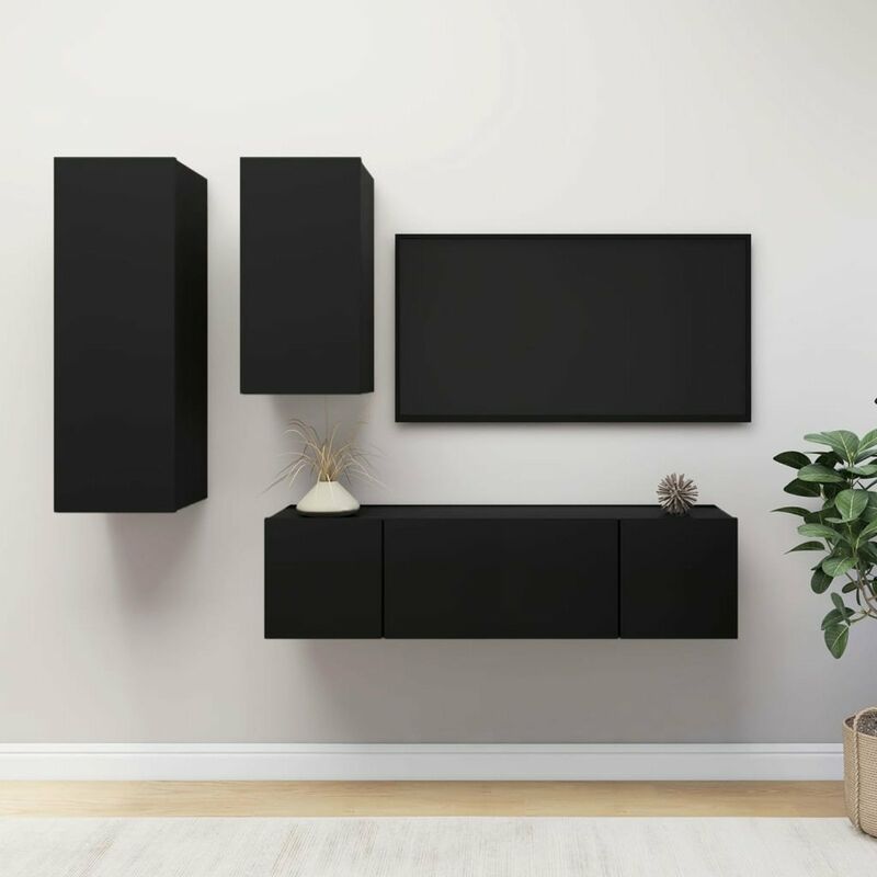 

Juego de mueble para TV de 4 piezas aglomerado negro
