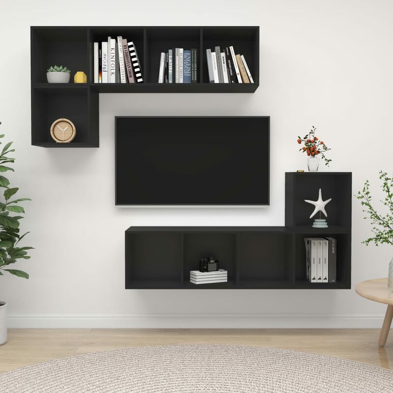 

Juego de mueble para TV de 4 piezas aglomerado negro