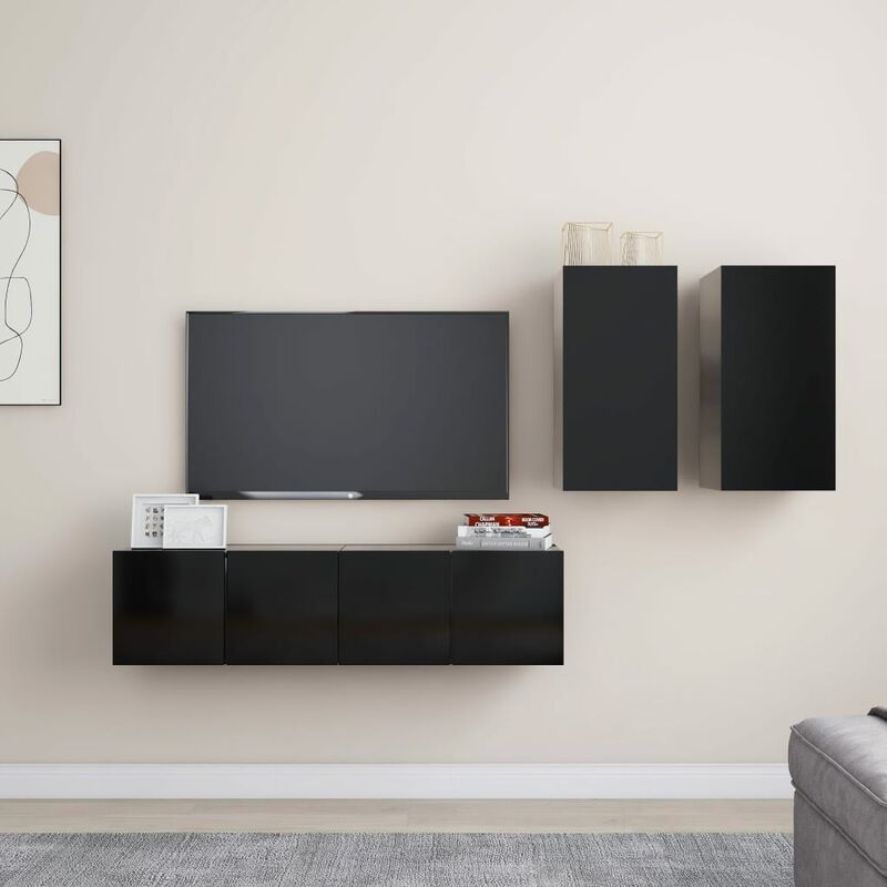 

Juego de mueble para TV de 4 piezas aglomerado negro