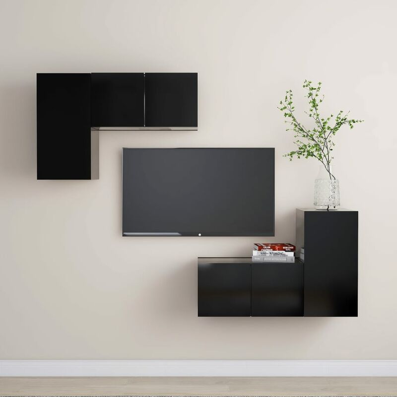 

Juego de mueble para TV de 4 piezas aglomerado negro