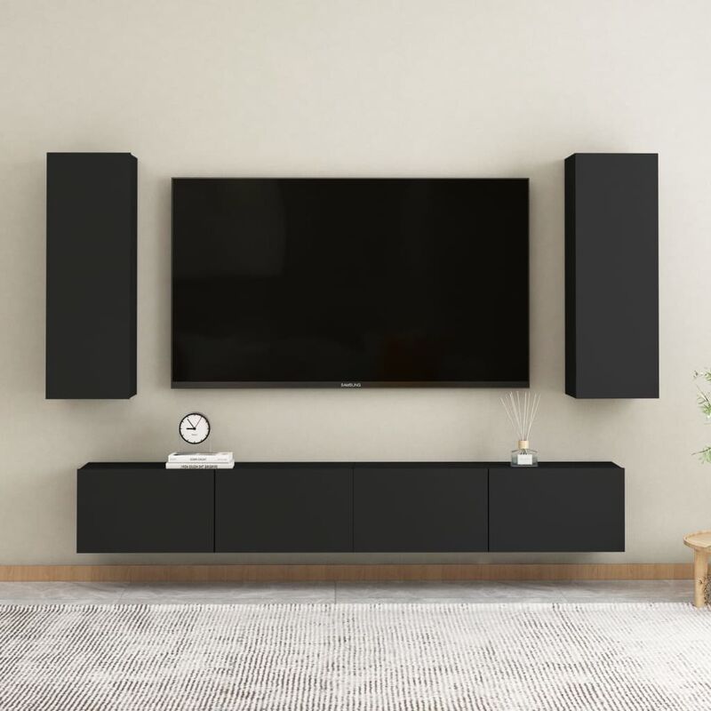 

Juego de mueble para TV de 4 piezas aglomerado negro