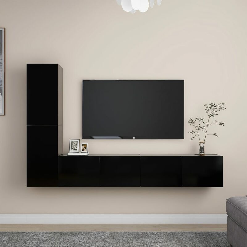 

Juego de mueble para TV de 4 piezas aglomerado negro