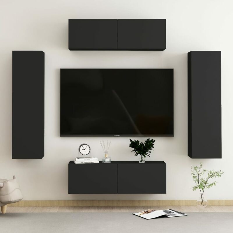 

Juego de mueble para TV de 4 piezas aglomerado negro