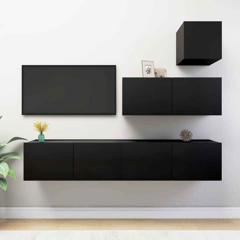 

Juego de mueble para TV de 4 piezas aglomerado negro