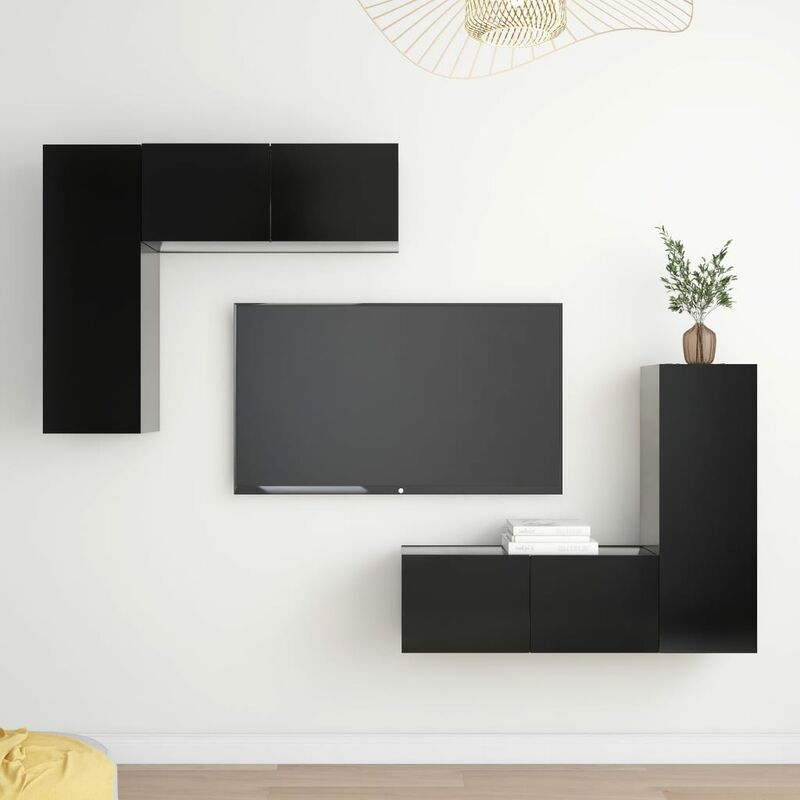 

Juego de mueble para TV de 4 piezas aglomerado negro