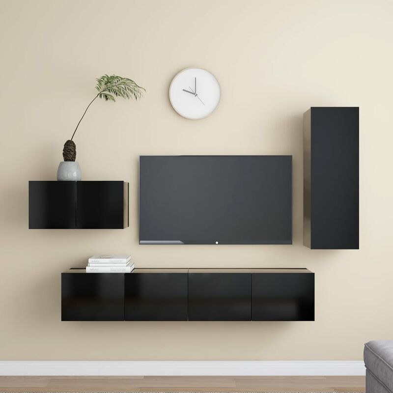 

Juego de mueble para TV de 4 piezas aglomerado negro
