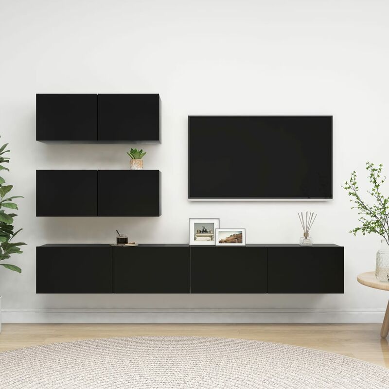 

Juego de mueble para TV de 4 piezas aglomerado negro