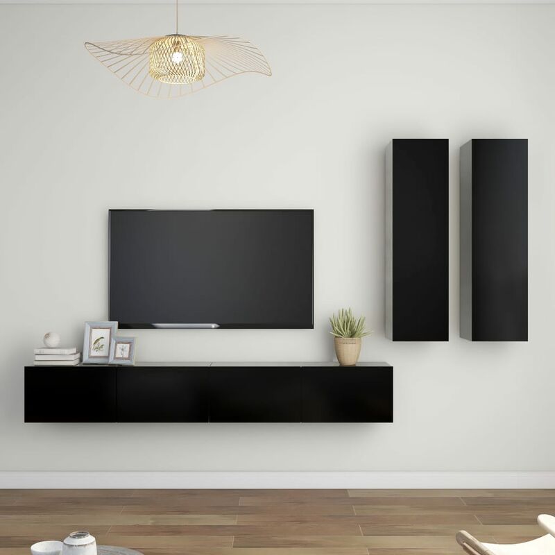 

Juego de mueble para TV de 4 piezas aglomerado negro