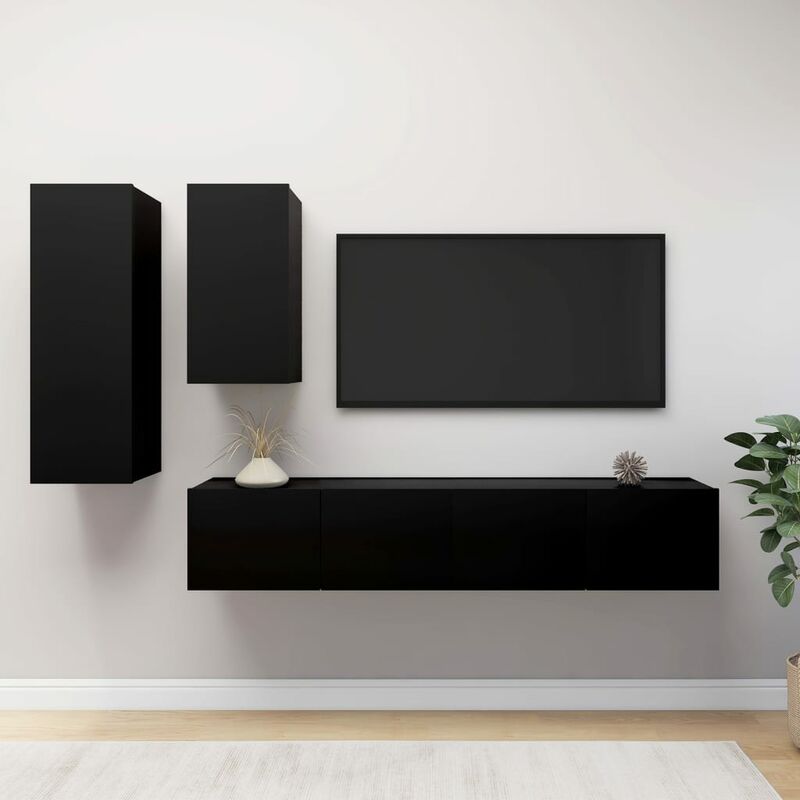 

Juego de mueble para TV de 4 piezas aglomerado negro
