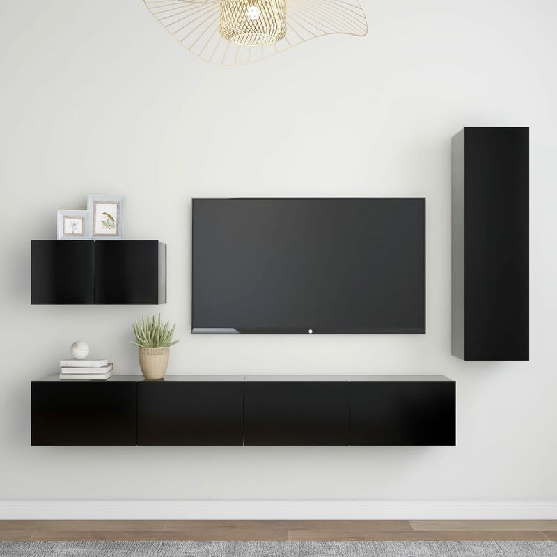 

Juego de mueble para TV de 4 piezas aglomerado negro