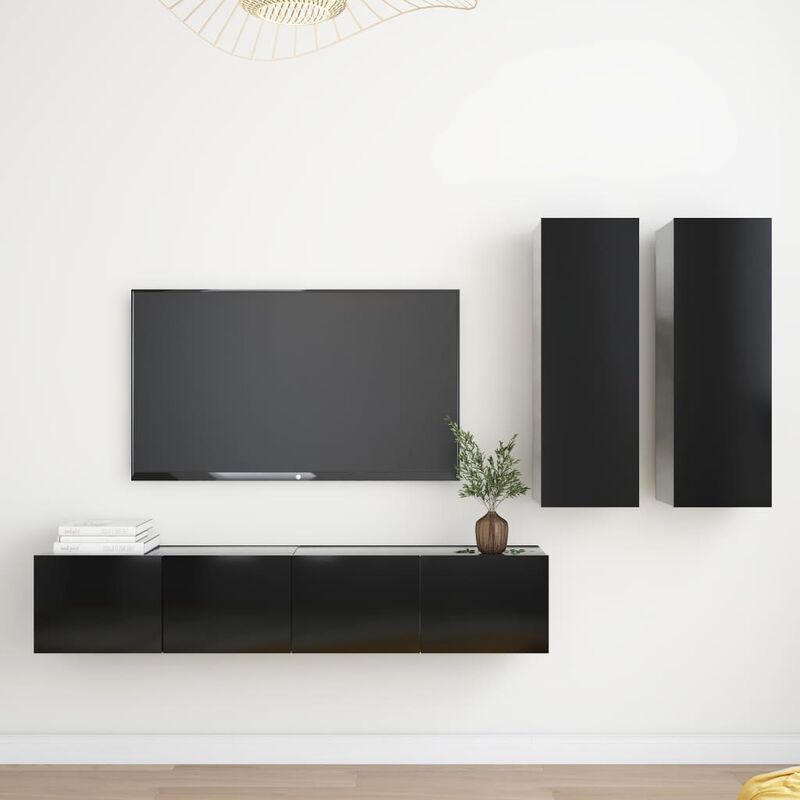 

Juego de mueble para TV de 4 piezas aglomerado negro