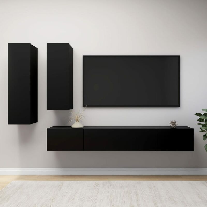 

Juego de mueble para TV de 4 piezas aglomerado negro