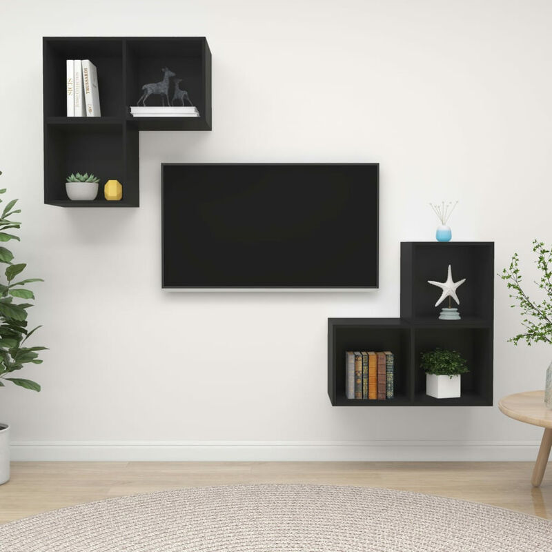 

Asupermall - Juego de mueble para TV de 4 piezas aglomerado negro