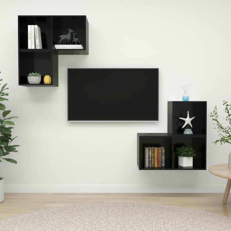 

Juego de mueble para TV de 4 piezas aglomerado negro brillante