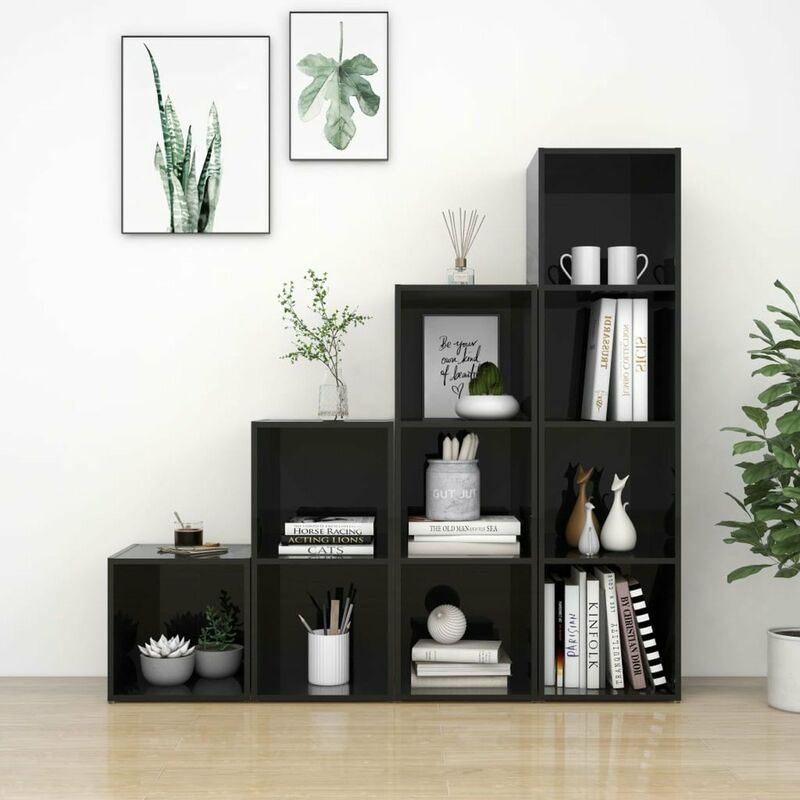 

Juego de mueble para TV de 4 piezas aglomerado negro brillante