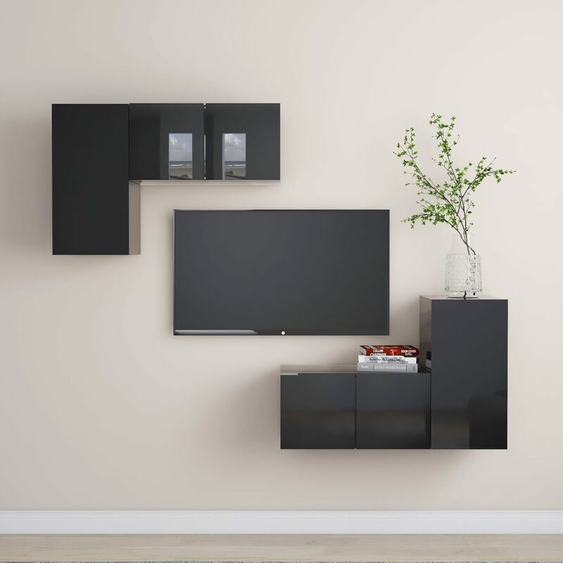 

Juego de mueble para TV de 4 piezas aglomerado negro brillante
