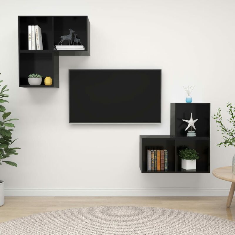 

Juego de mueble para TV de 4 piezas aglomerado negro brillante
